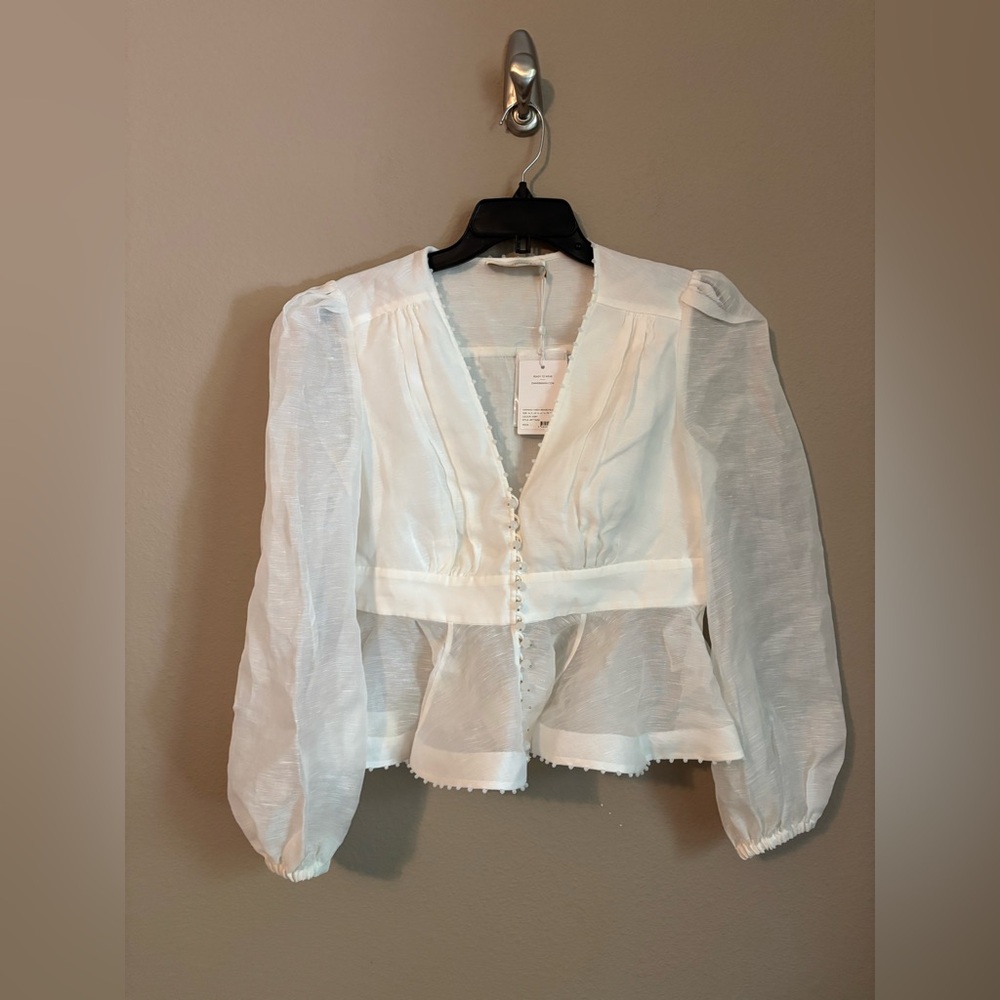 NWT Authentic Zimmermann DAWNING V-NECK BEADED BLOUSE sz AU 3